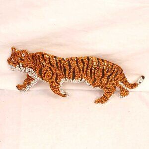 K. Baumann Laloon Stalking Tiger Rhinestone Belt Buckle HTF Swarovski Crystal